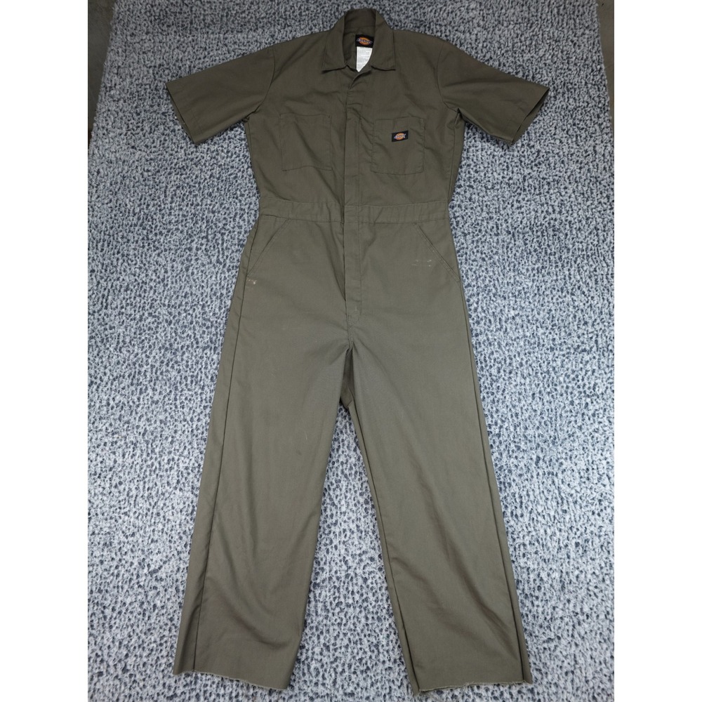 Dickies Short Sleeve Coveralls Mens Small Olive Green Utility Workwear Jumpsuit